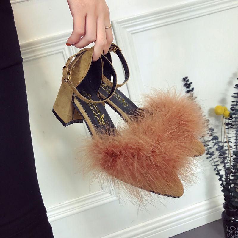 

Женские туфли с острым носком, женские туфли на среднем каблуке с прямым ремешком, черные полые туфли, сандалии, обувь 39 коричневый