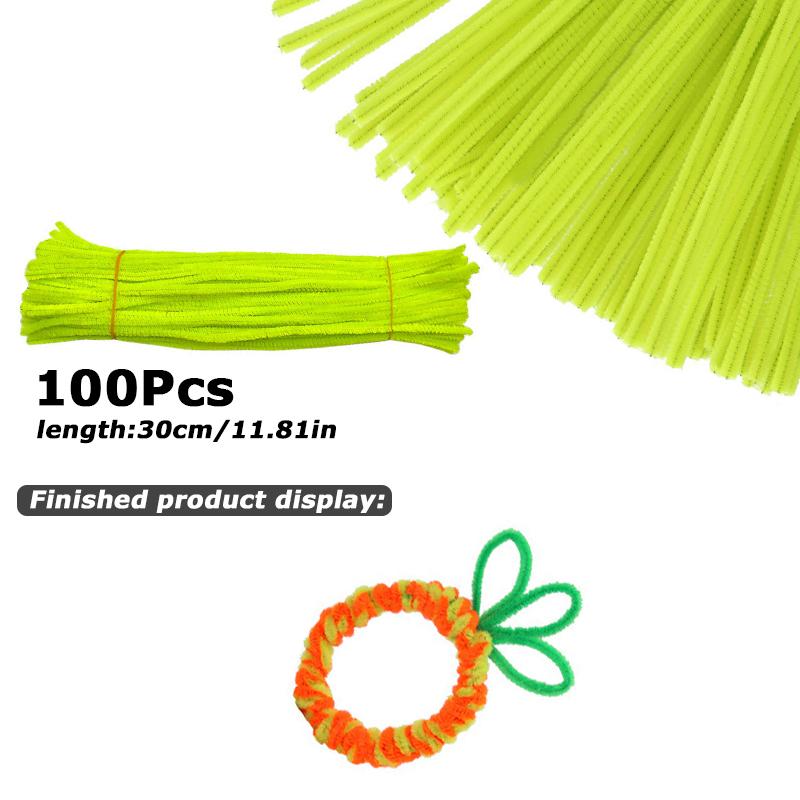 100Pcs 30cm Colors Chenille Stem Twisted Rod Iron Wire DIY Handcraft Wool Root Fluffy Bar Twisting Decor Pipe Cleaner Plush