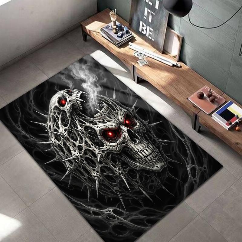 Dark Street Skull Pattern Square Carpet,Area Rug,Carpet Rug for Living Room Bedroom Sofa Playroom Decor,Non-slip Floor Mat,Holiday Birthday Gifts