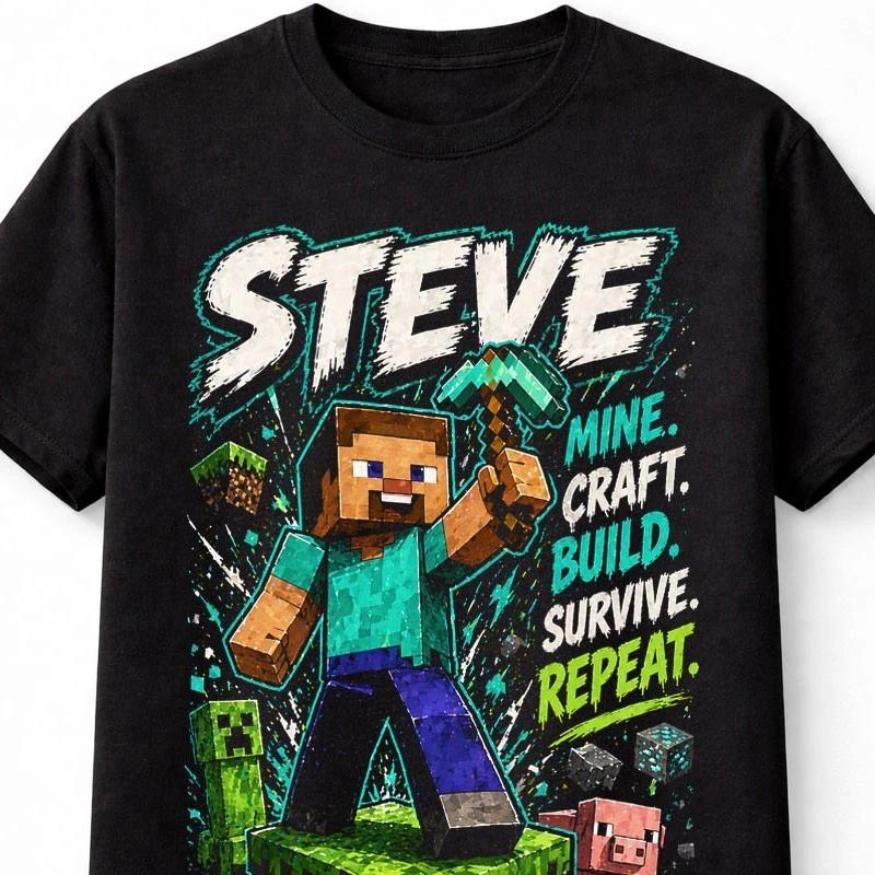 Minecraft Steve Mine Craft Build Survive Gamer Graphic Unisex TShirt S