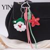 Knitted Holiday Embellishments Christmas Santa Claus Bag Charm, Crochet Keychain Pendant with Key Accessories Faux Leather Star, Xmas Hanging