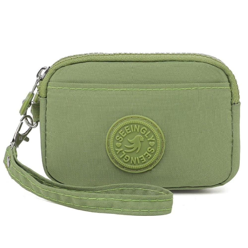Portable Solid Color Women Wallet with Lanyard Waterproof Credit Card Holder Double Layer Nylon Zipper Clutch Ladies