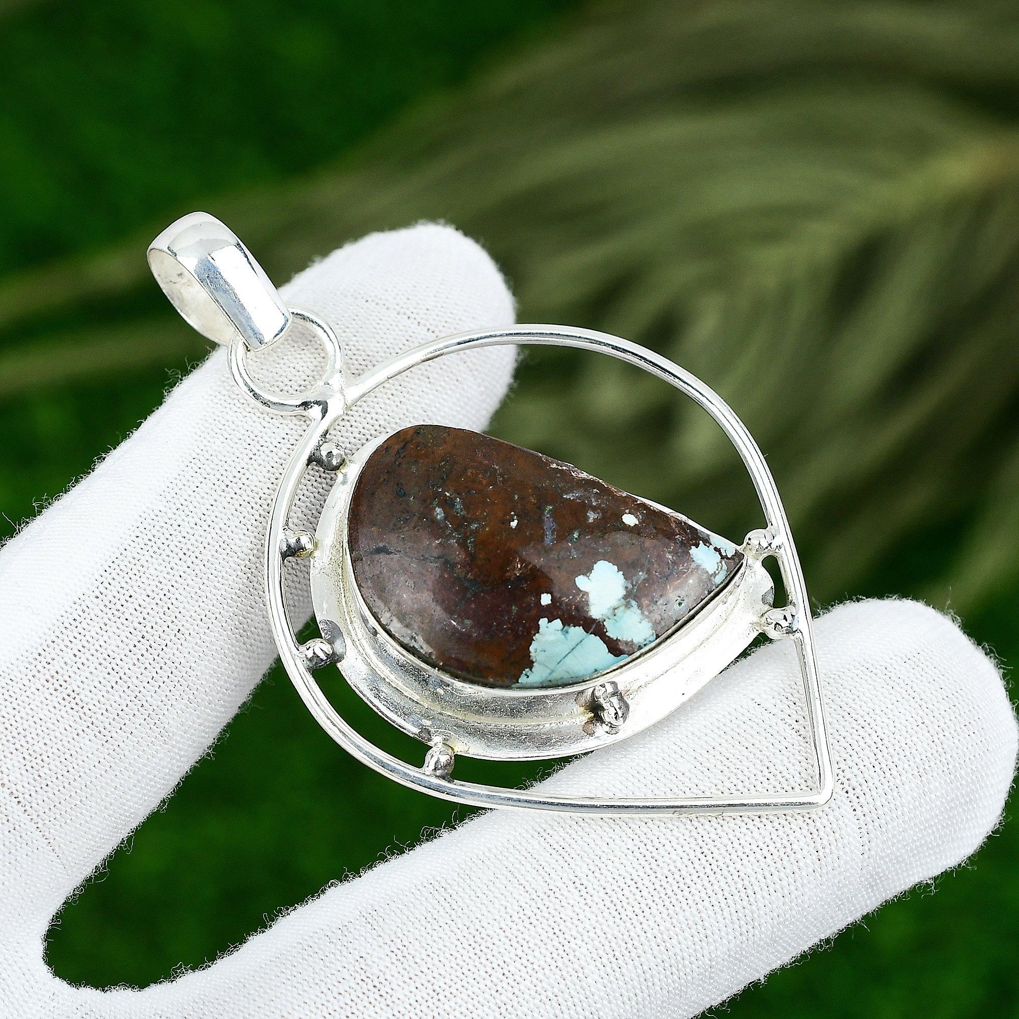 

Throat Chakra Tibetan Turquoise Gemstone Sterling Silver Bezel Sister Pendant