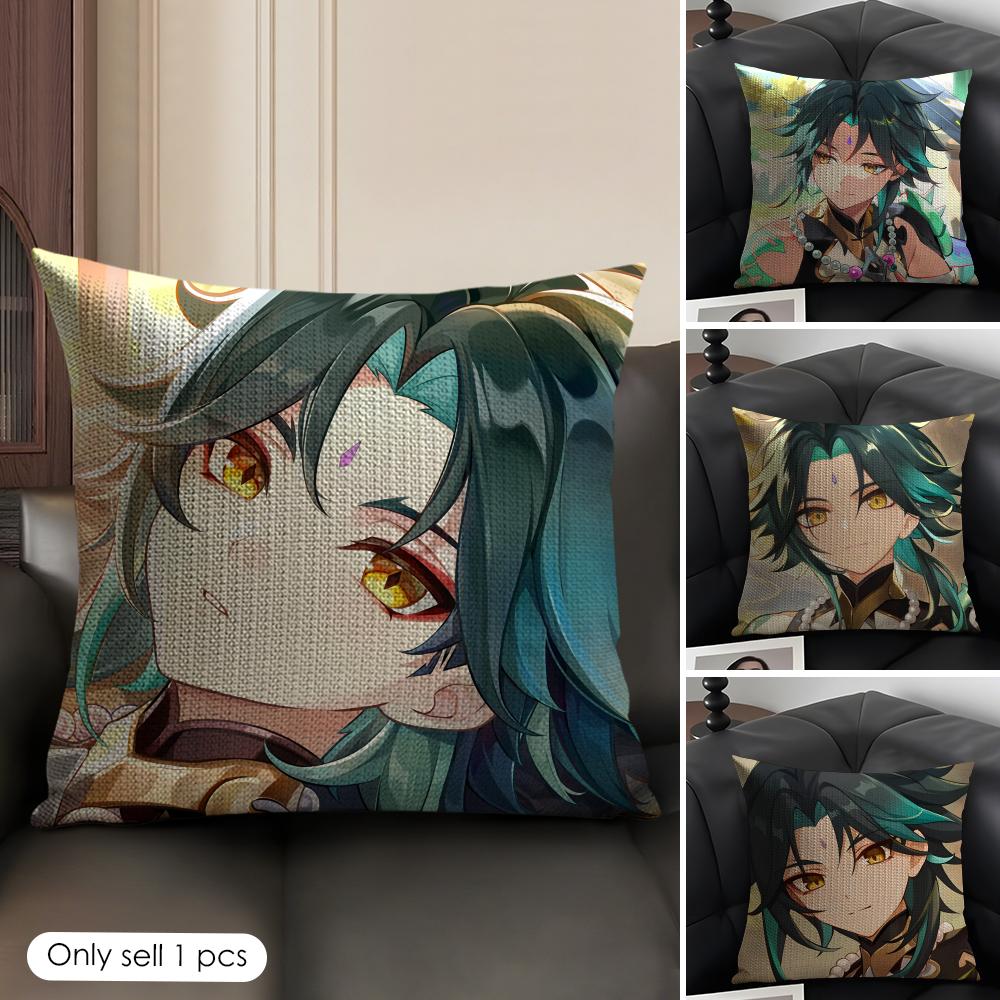 Xiao Genshin Impact Cute Cushion Cover Natural Linen Organic Fabric DoubleSided Printing Sofa Home Decor Gift Pillow Case