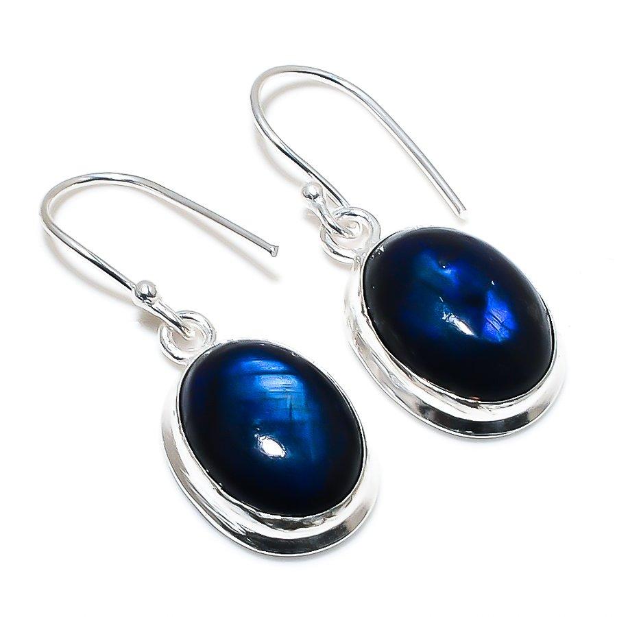 

Этнические ювелирные серьги ручной работы с синим лабрадоритом, 1,50 дюйма, VR-2893