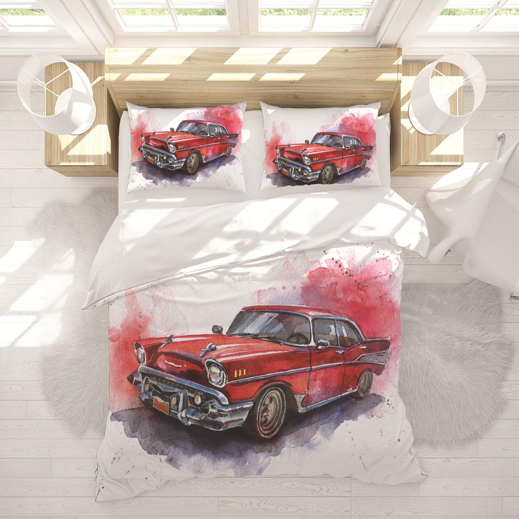 Retro Classic Car 3d Digital Print 3-piece Bedding Set - Wish Style