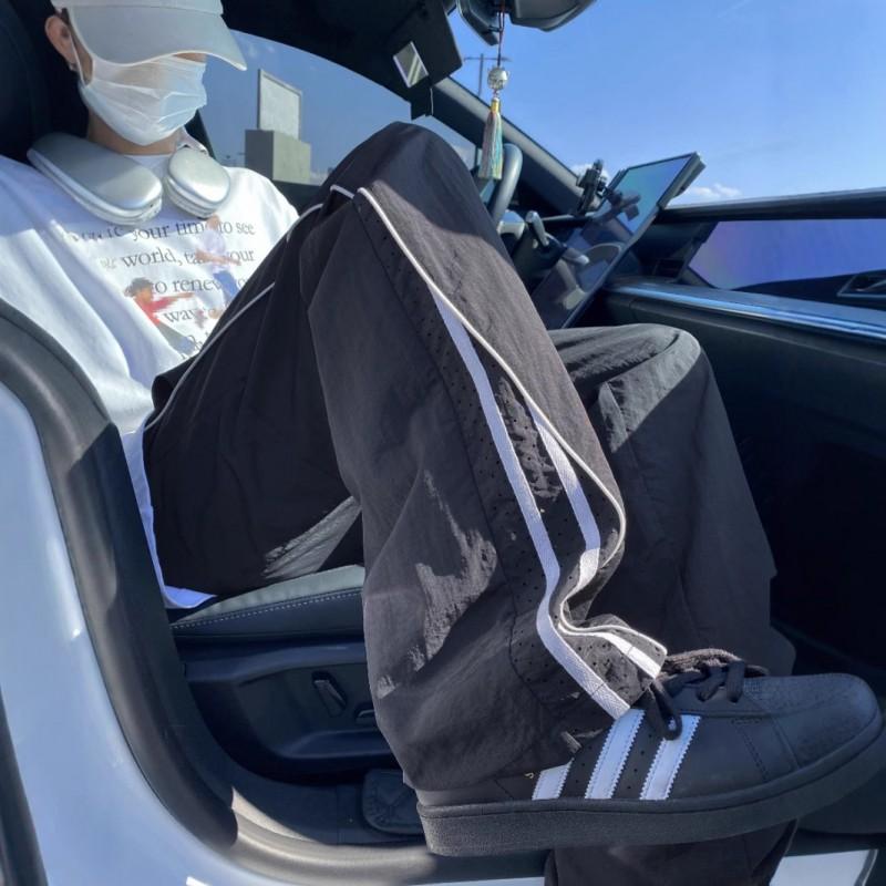 Mens Striped Quick Dry Pants Loose Straight Leg Casual Streetwear Cargo