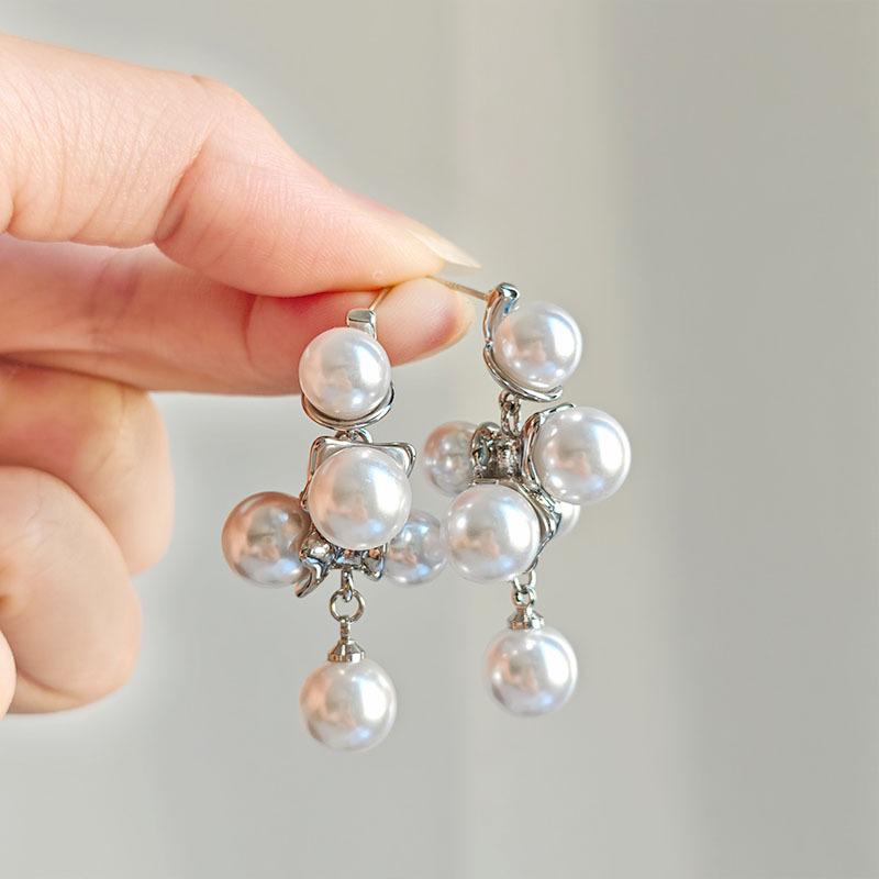 Light Luxury Tassel Chain Vintage Earrings for Women , Gold and Silver Color Contrast Temperament Retro Daily Wear Accessories