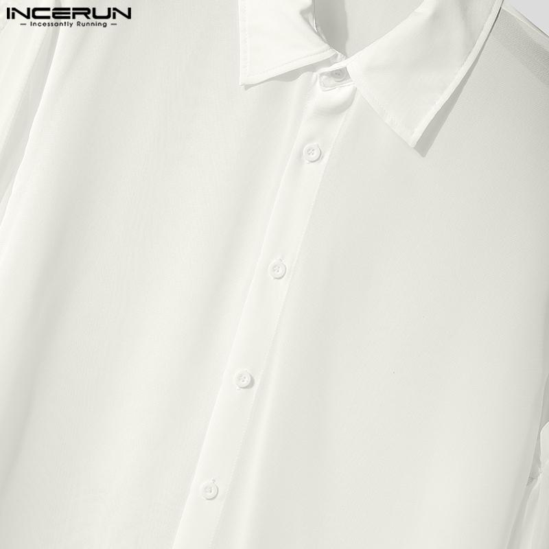 INCERUN 2-teiliges Herren-Set: Hemd mit Reverskragen, leicht transparent, langärmlig, mit weitem Bein und lange Hose