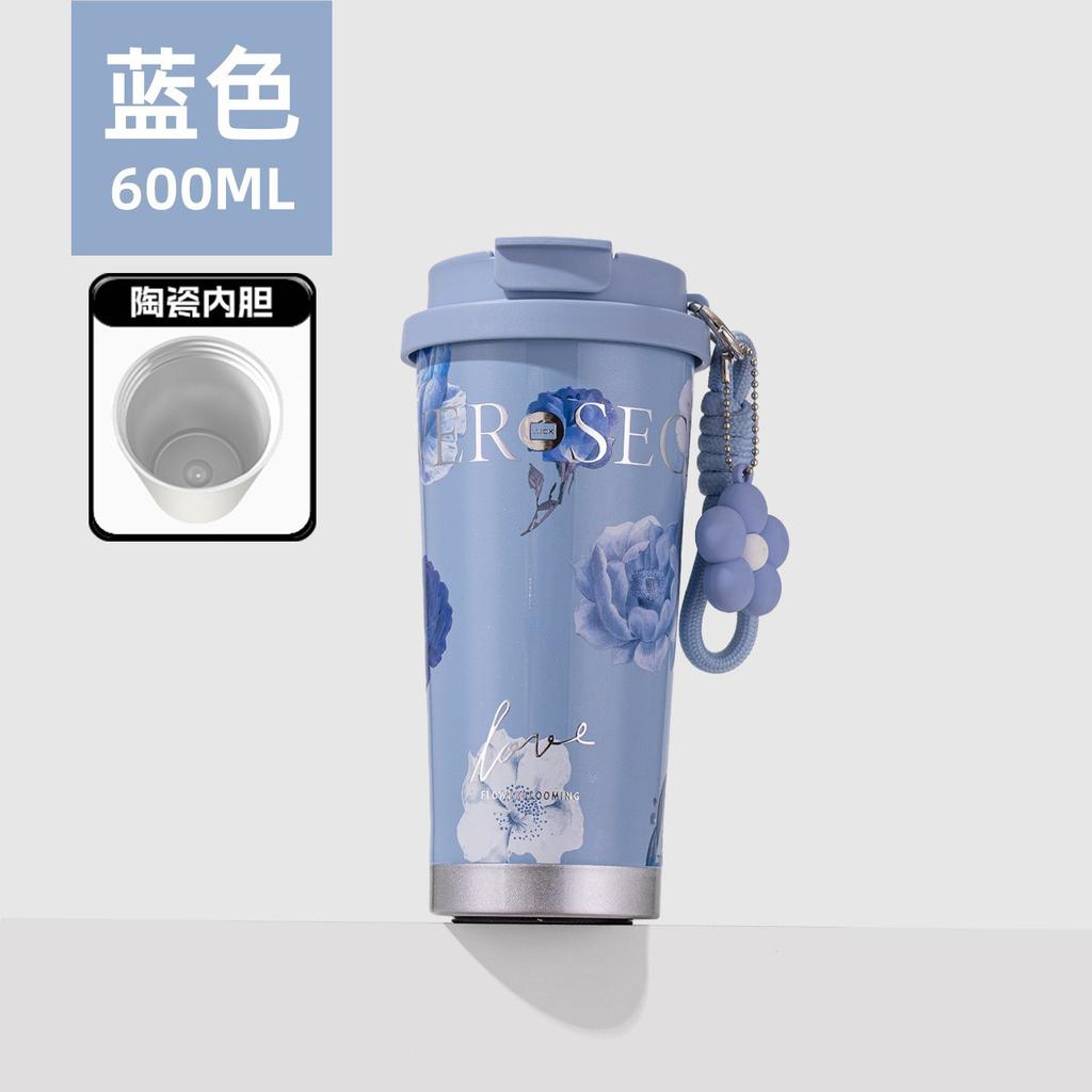 Spot Hot Sale Lily of the Valley Coffee Cup Stainless Steel Thermos Cup High Value Double Drink Straw Cup Logo
