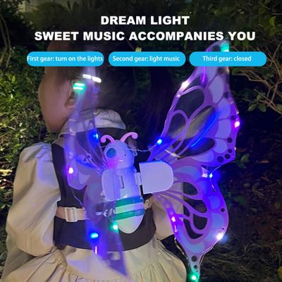 Electric Butterfly Wings Flapping Fairy Elf Wings with LED Lights Music Kids Lightweight Flapping Wings with Adjustable Straps for Costume Parties