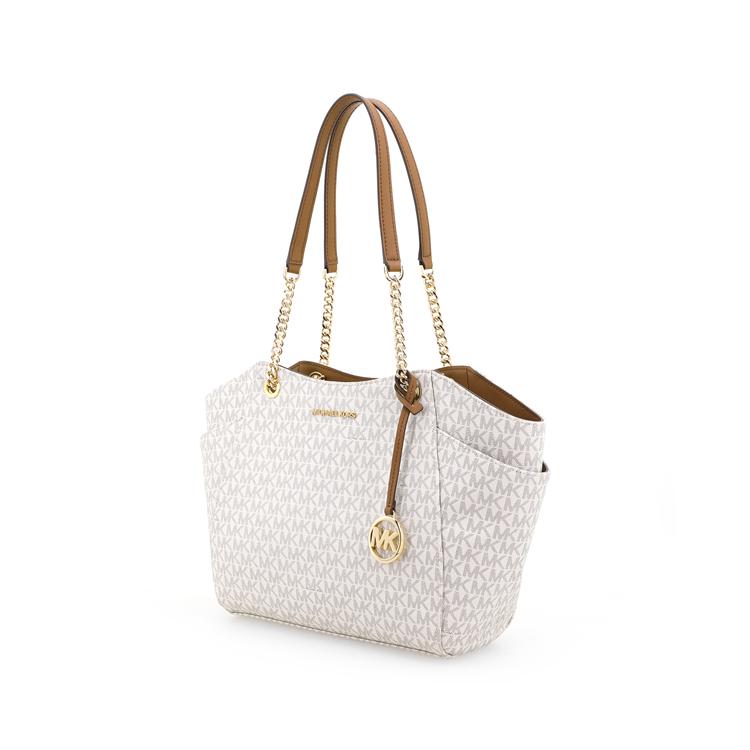 Michael Kors MK Jet Set Chain Monogram Large Logo PVC Tote Bag Women Tote Vanilla-White 35F8GTVE7B-VANILLA