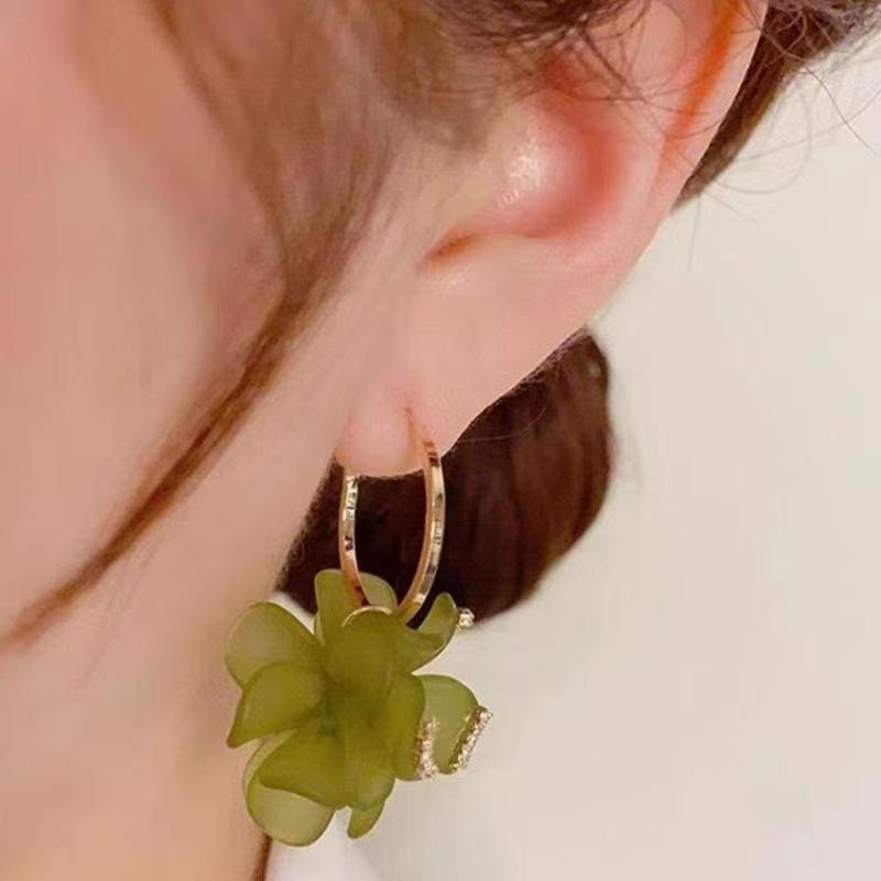 Korean Style Sweet Acrylic Petal Earrings - High-End Versatile Design