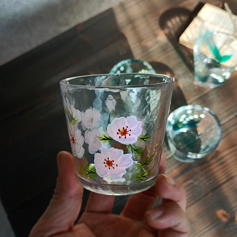 

Japanese Style Hammered Hand Painted Lily of The Valley Crystal Glass Cup for Whiskey Tea Water 101-200ml