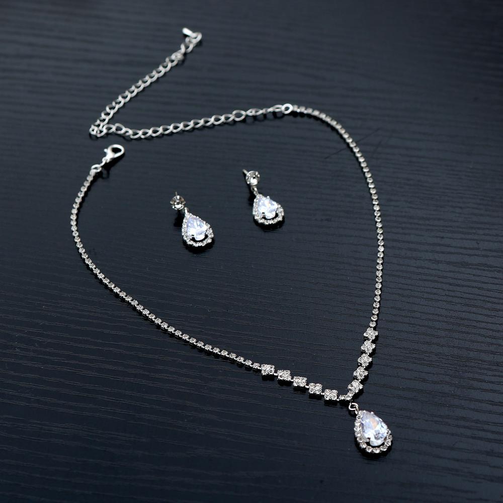 3pcs Bridal Crystal Claw Zircon Sparkling Necklace Earrings Set with Chain Luxury Wedding Banquet Accessories for Evening Gowns