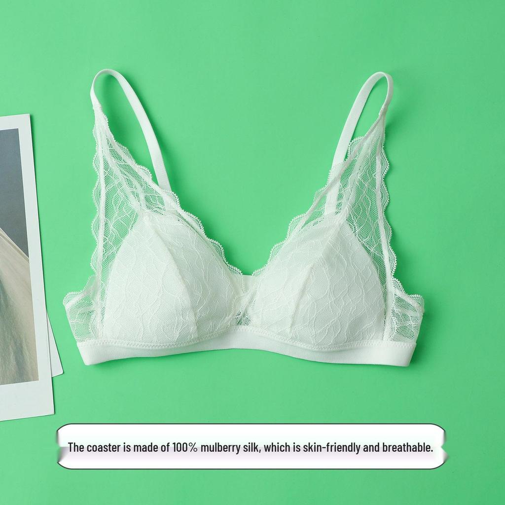 Triangle Cup Lace Wireless Bra - 100% Mulberry Silk, Sexy & Lightweight for Summer