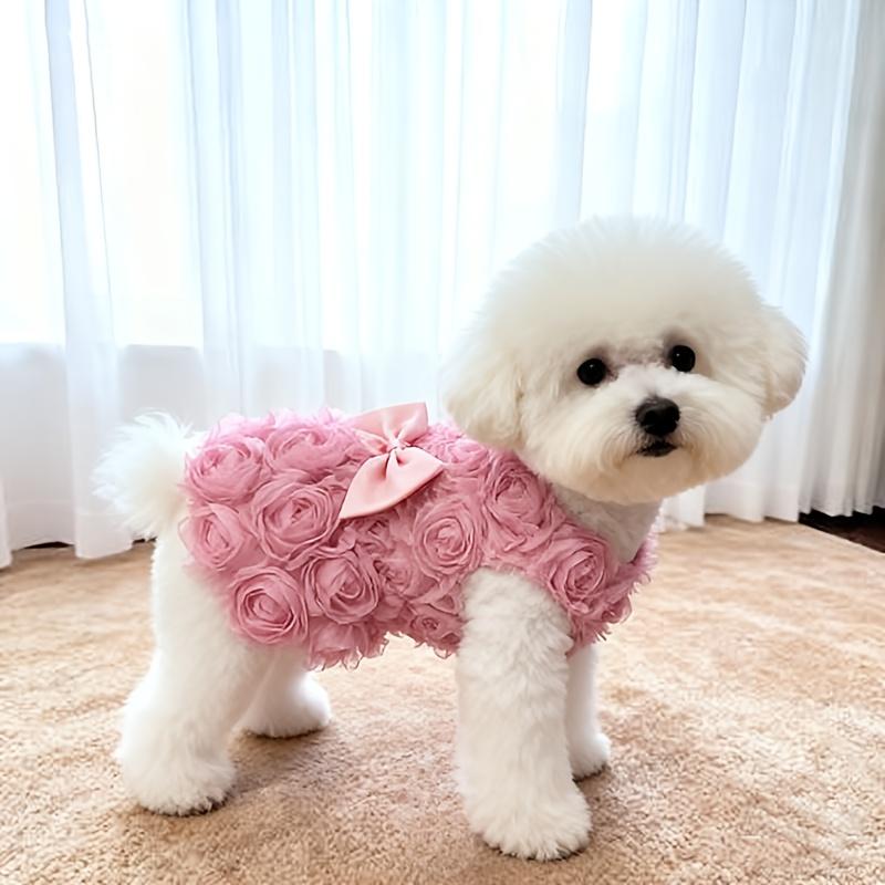 Ein Prinzessinnen-Stil Rose 3D Blumenkleid Niedliches Mode Rosa Blütenblattkleid für Katzen und Hunde Mehrere Größen
