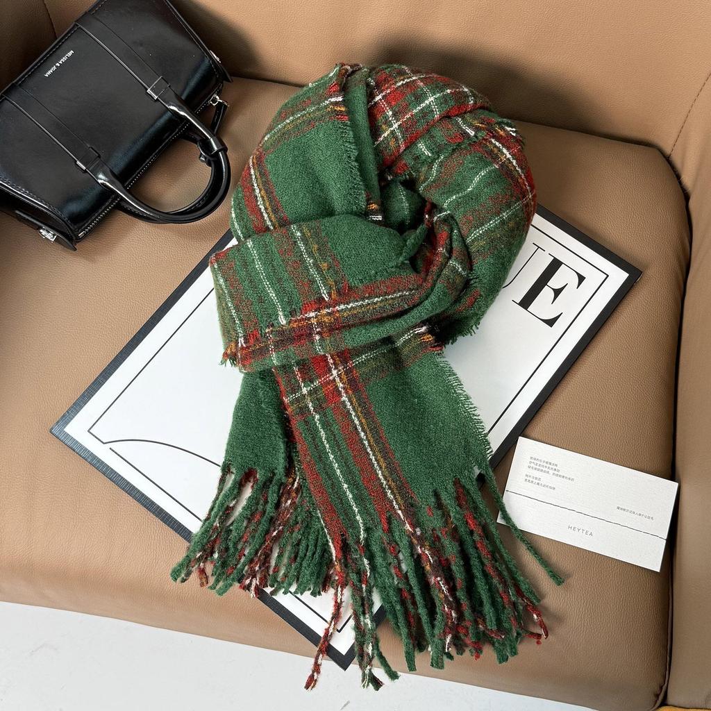 Elegant Red Plaid Scarf: Versatile High-End Shawl for Winter and Autumn