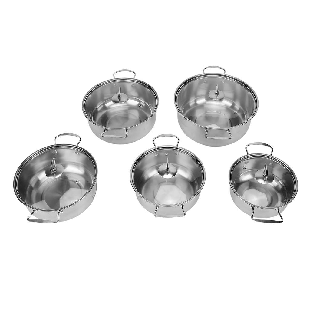5pcs Stainless Steel Cookware Pots Stockpot Saucepans with Glass Lids Dual Handles for Kitchen Cooking