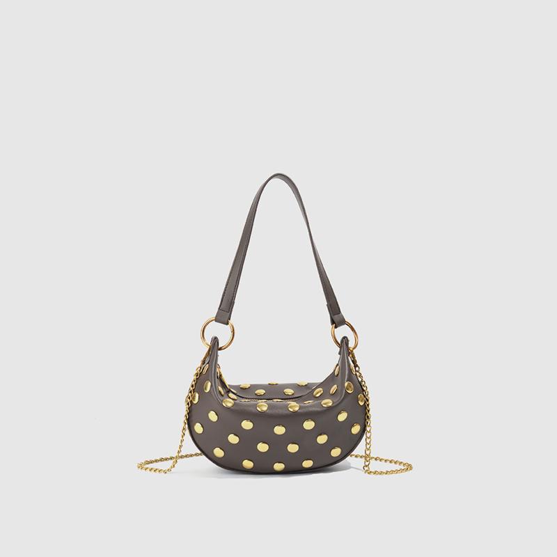 

European American Retro Punk Shoulder Bag Fashion Rivet Decor Underarm Bag Designer Style Niche Multifunctional Zippered Handbag серый