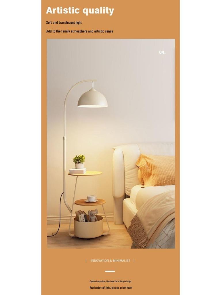 Nordic Cream Floor Lamp with Shelf - Modern Living Room, Study, Bedroom & Bedside Vertical Table Lamp