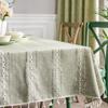 Table Cover Cotton Linen Tablecloth Stripe Tassel Stain Resistant Dust-Proof  for Kitchen Dinning Tabletop Decoration Rectangular