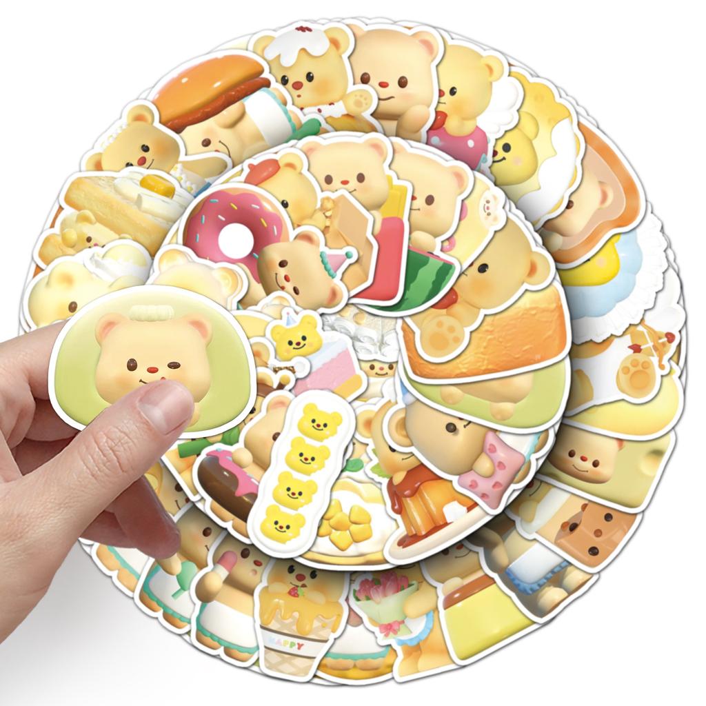 50 3D Butter Bear Graffiti Stickers Cartoon Cute Creative Decorative Mobile Phone Water Cup Suitcase Guka Stickers