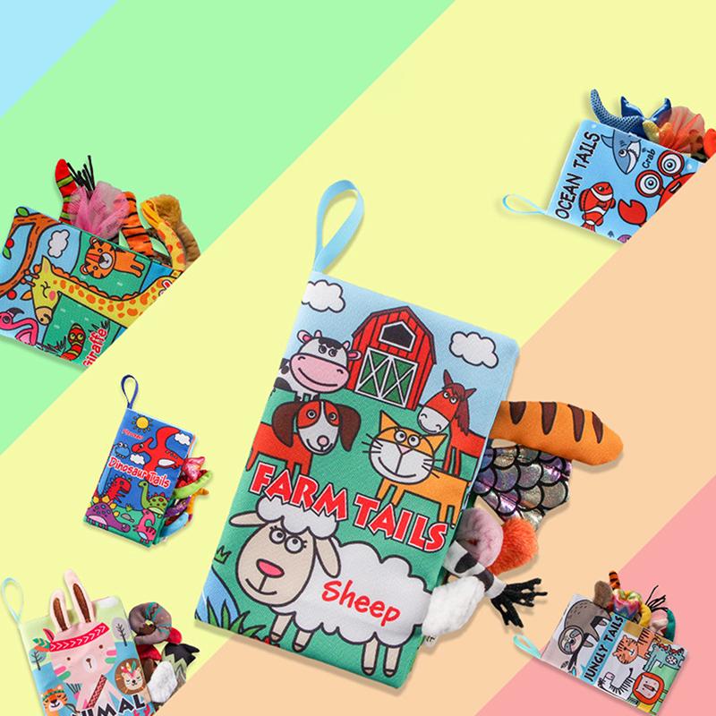 Yumuşak Bebek Kitabı Hayvan Kuyrukları Oyuncak Dokun ve Hisset Kırışık Kumaş Kitap Bebek Oyuncak Toksik Olmayan Kumaşlarla Bebek Duş Hediyesi