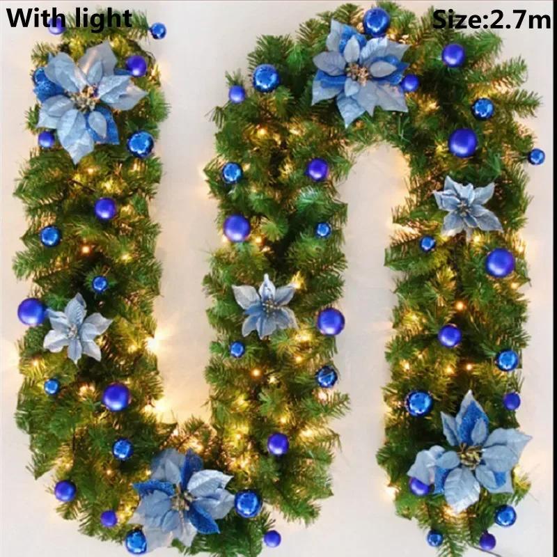 Christmas 2.7m LED Rattan Garland Decorative Staircase Fireplace Christmas Decoration Xmas Tree Rattan Banner Stair Wreaths