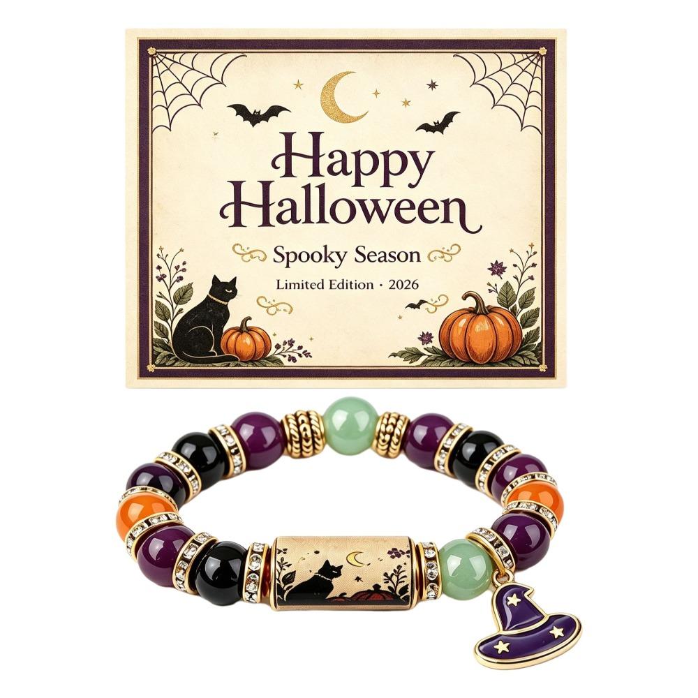 Witch Hat Pendant Beaded Charm Bracelet Black Cat Pumpkin Charm Halloween Party Costume Jewelry
