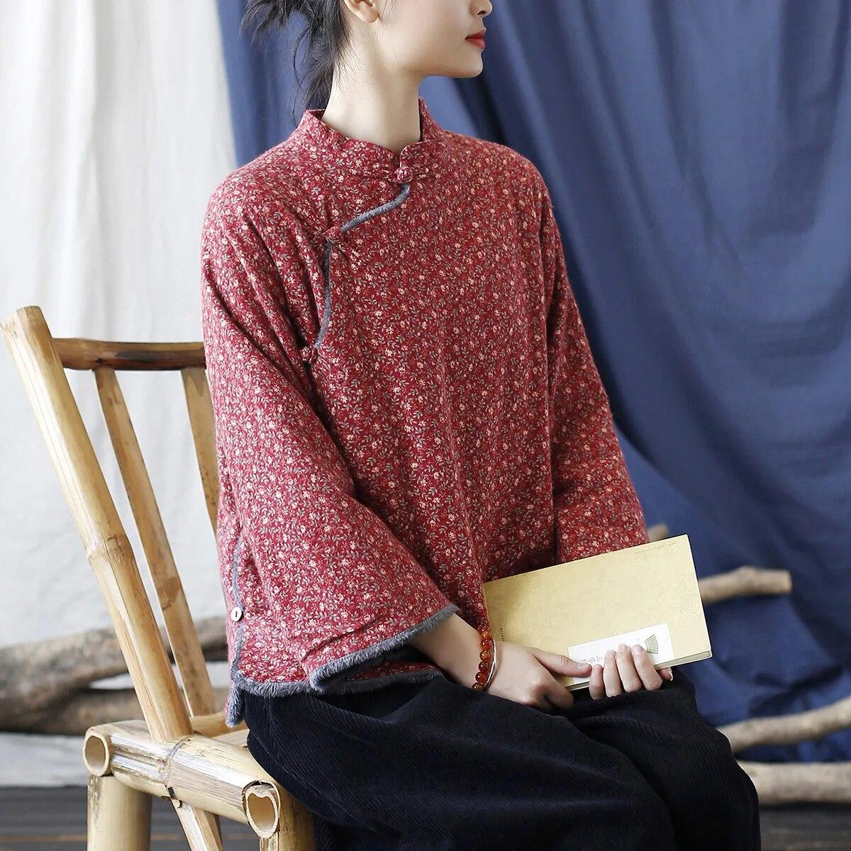 

Johnature женские куртки с цветочным принтом в китайском стиле, пальто с длинными рукавами и весенними пуговицами, винтажные женские куртки L бордовый