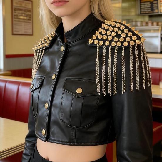 Punk Quasten Schulterklappen Retro Nieten Schulterklappen Quastenkette Schulterklappen für Uniformen Herren Damen Kostümzubehör