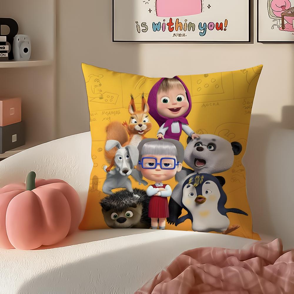 PopCartoon To Accompany MMasha And BBearsS Cushion Cover Pillowcase Short Plush Invisible zipper Room Sofa Cushion Cover