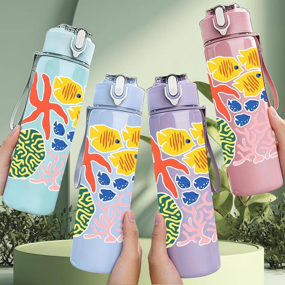 1PC Boho Tropical Abstract Floral Pattern Print 750ml Color Plastic Sports Water Bottle Leakproof Flip Straw Lid Suitable for Sports Office Home Use