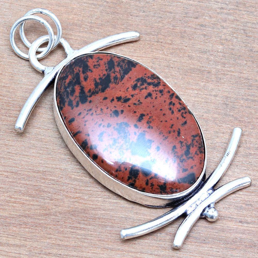 Anhänger Mahagoni Obsidian Edelstein Geschenk für Sie Silberschmuck 2,25"