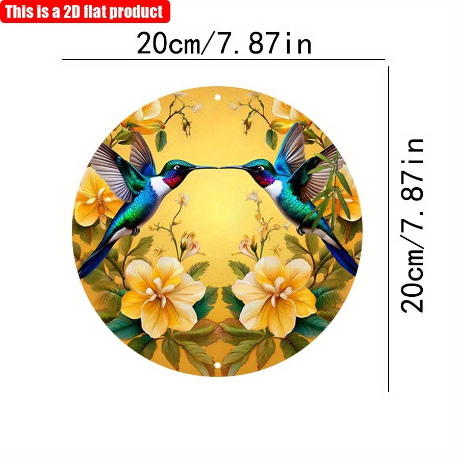 

2D плоский 20*20 см 1 шт ретро колибри летящие под желтыми цветами пейзаж круглый деревянный дверной знак, ностальгический и красивый кулон для кафе гаражное окно 20*20cm