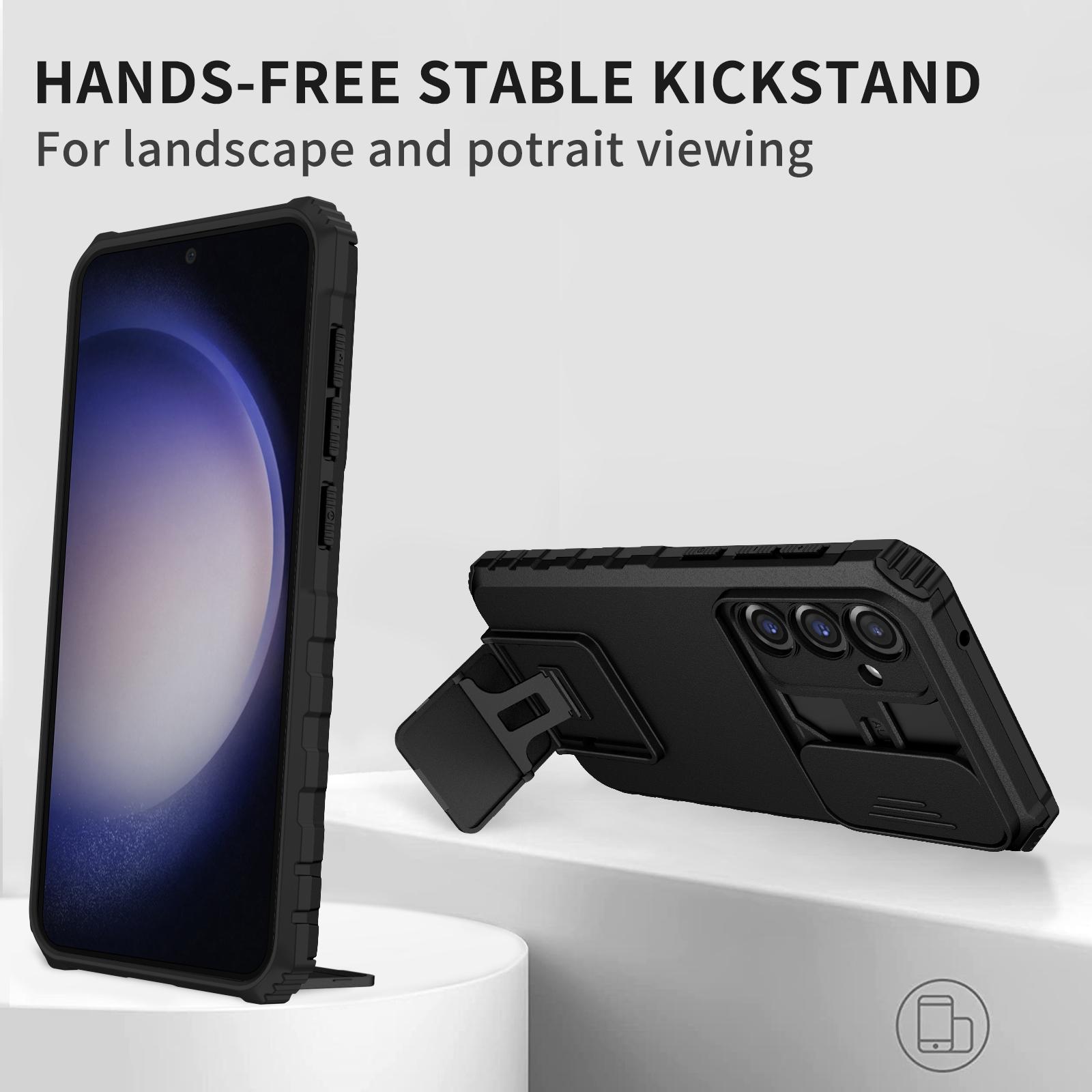 

For Samsung Galaxy S24 FE Case Camera Slider PC+TPU Phone Cover with Kickstand Pink