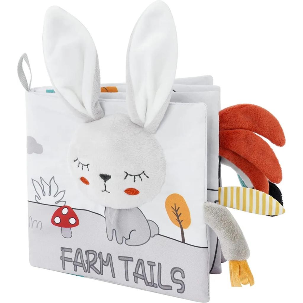 Cute Baby Cloth Book - Soft 3D Animal Tail With Sound Sensory Fun Educational Interactive Toy - Perfect Gift For Infant Todder