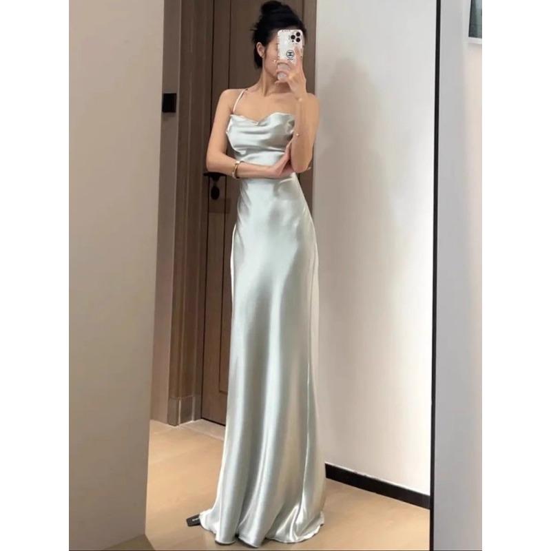 Rochie Maxi Neagră din Satin Fără Bretele Bodycon cu Trena Sirena Rochie de Seară pentru Petrecere