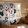 1PC Black White Red Polka Dot Neck Scarf Hand-drawn Cartoon Dog Shower Curtain Waterproof Partition Privacy Hanging Curtain