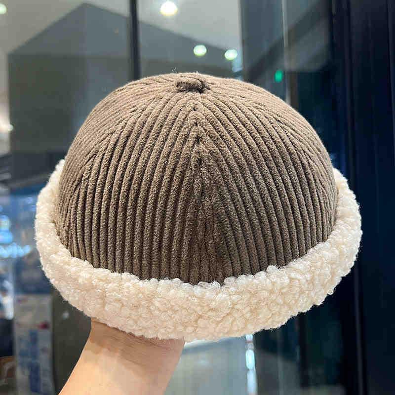 

Lamb wool splicing thickened versatile landlord hat women s autumn and winter cold and warm, showing a small face, fashionable hip-hop hat tide M（56-58cm）