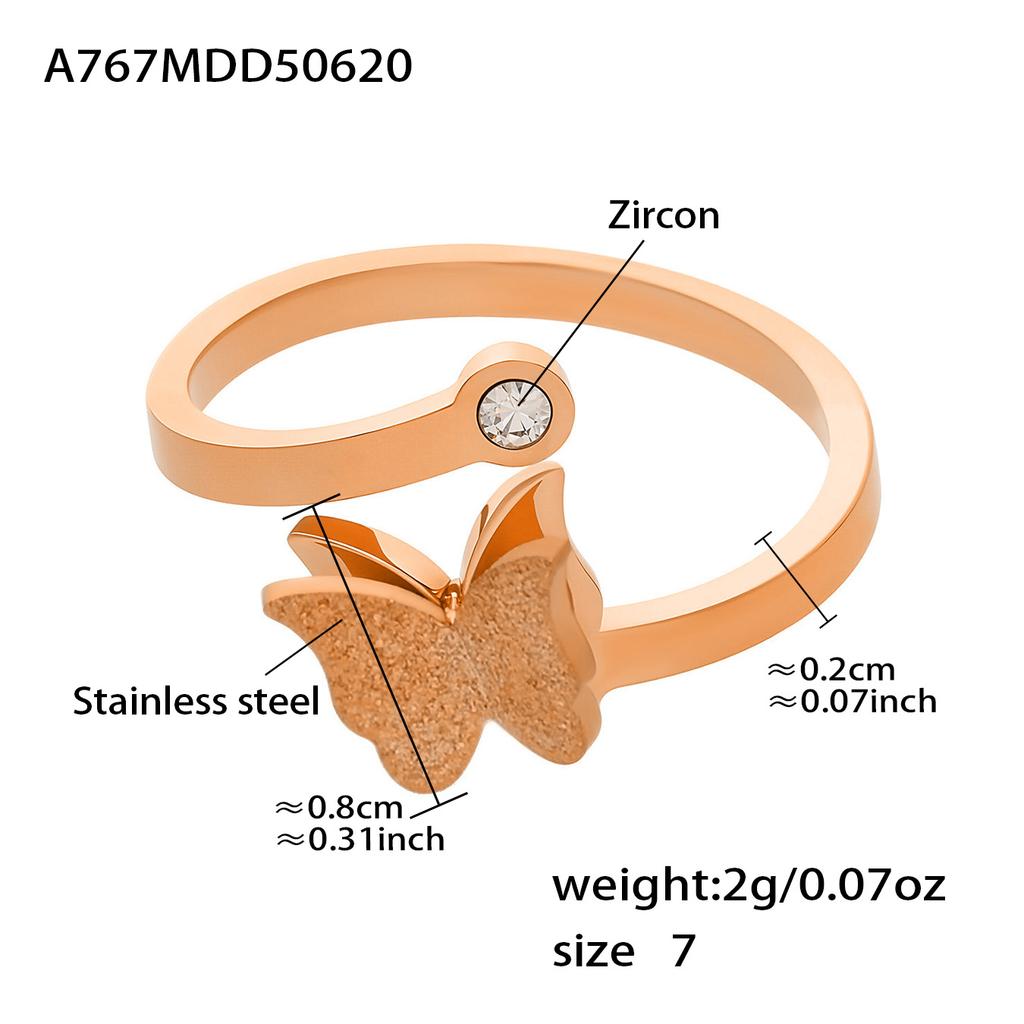 Butterfly Stud Earring Rings Necklace In 18k Gold Plated Stainless Steel Chain Necklaces Matching Ring Ear Studs For Women