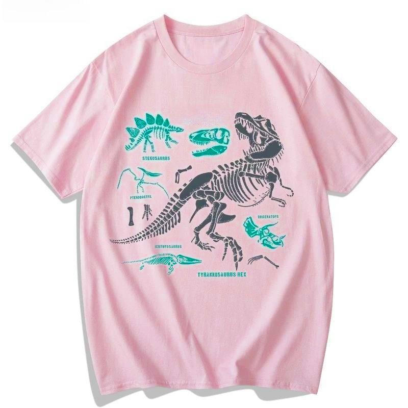 2025 Autumn Fashionable and Comfortable Cotton T-shirt Dinosaur Skeleton Printing Men's and Women's Plus Size Couple T-shirt