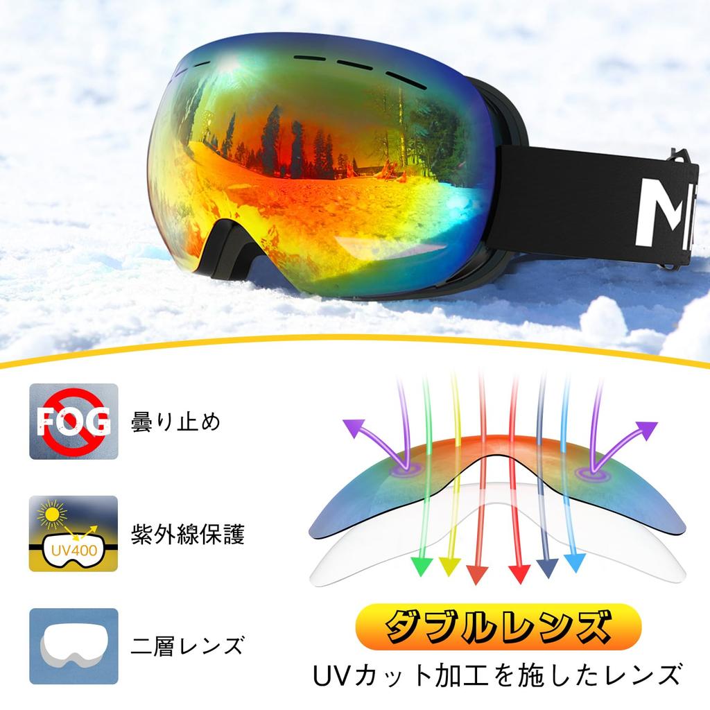 MIXIU Frameless Ski and Snow Goggles with Upgraded OTG Baseball UV400 Blocks of UV Breathable and Snowboard Goggles with Double Glasses Helmet and