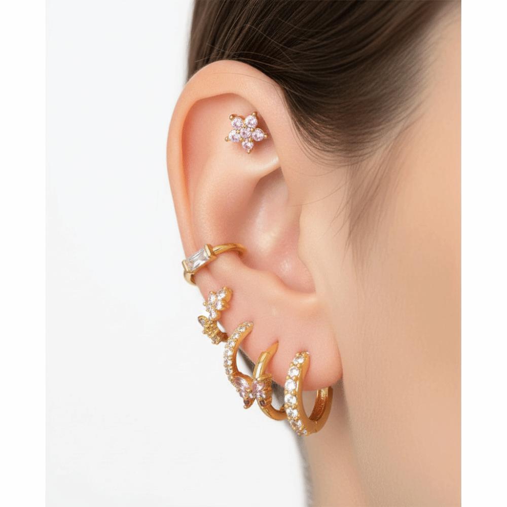 6Pcs Copper Zircon Earring Set Hook Piercing Crystal Ear Studs Flower Butterfly Earrings  Ladies