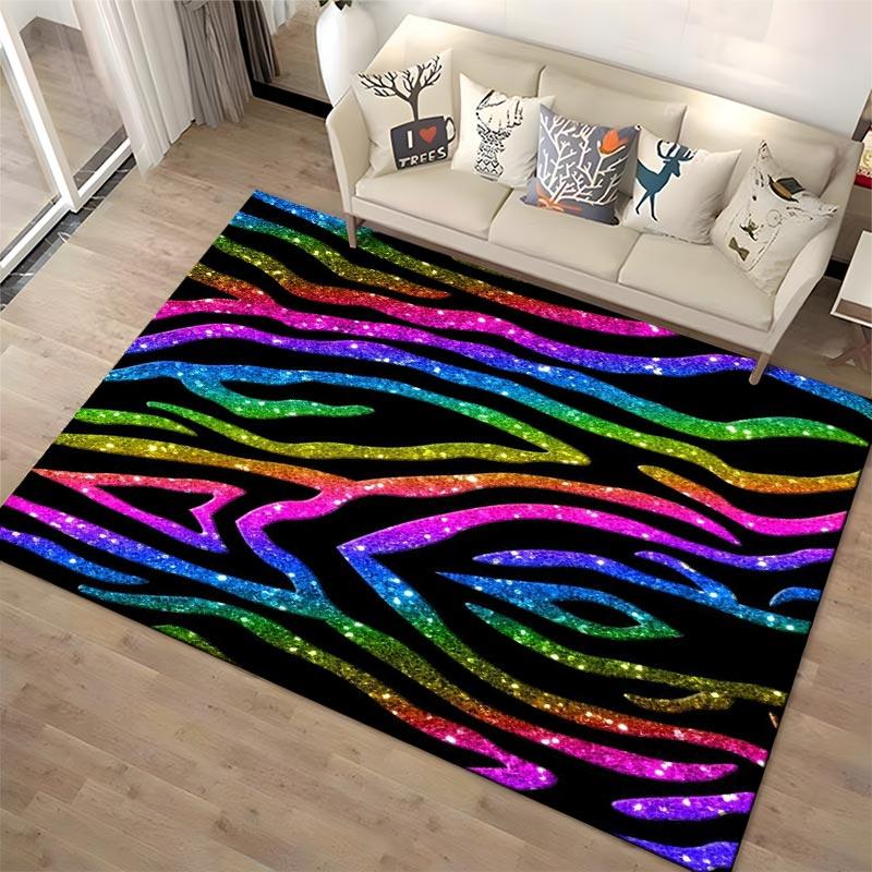 Colorful Glitter Zebra Stripe Pattern Carpet for Living Room Decor Suitable for use as an anti-slip for living room bedroom sofas