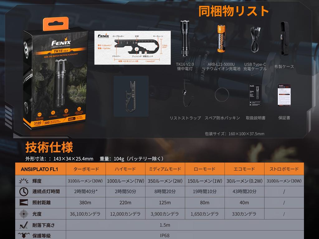 Fenix TK16 Rechargeable LED 3100 Portable IP68 Battery 380M Beam Disaster High Ultra Tactical Light for Outdoor 5000mAh Battery V2.0-R Flashlight,