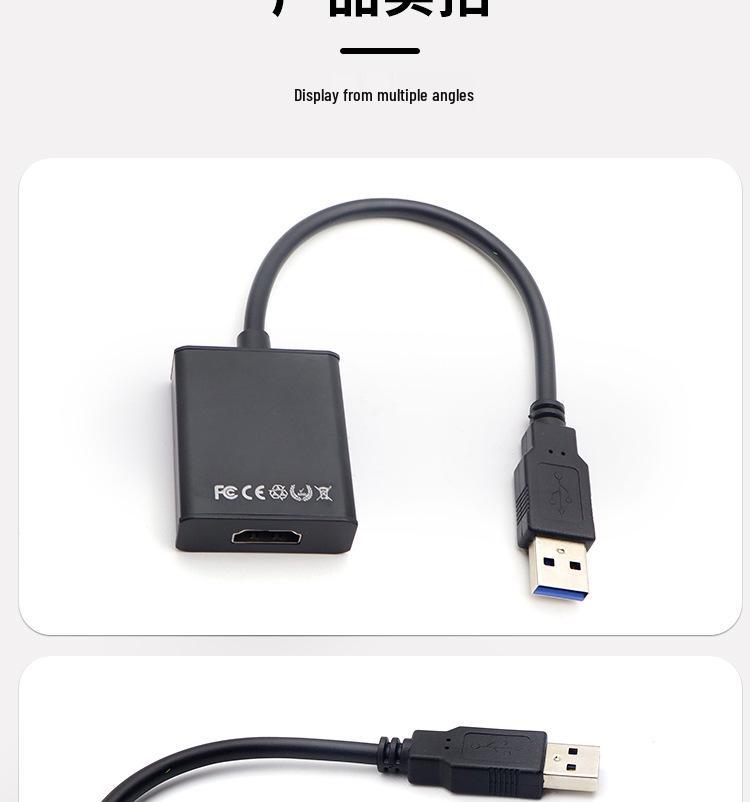 USB 2.0 To HDMI Adapter Cable, Aluminum Alloy, HD 1080P Extender