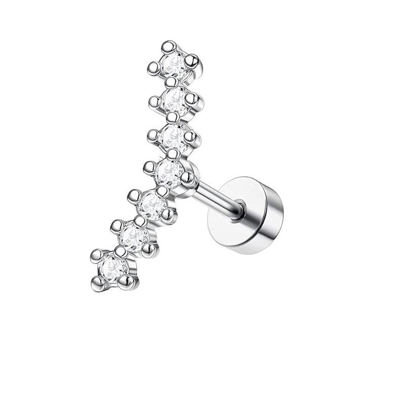 Bobisty 1pc 16G Cartilage Earring Stainless Steel Opal CZ Earrings Flat Back Cartilage Conch Helix Piercing Jewelry for Women