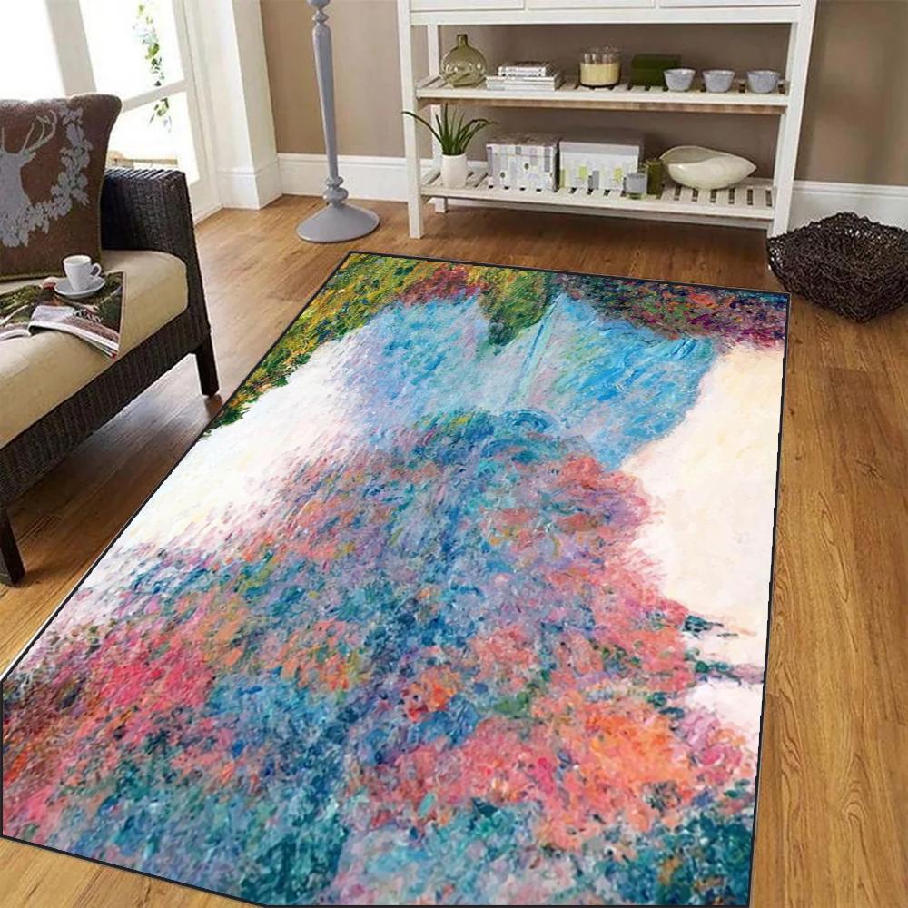 Large Claude Monet Impressionist Painting Carpet Living Room Bedroom Design for Art Enthusiasts and Elegant Home Decoration